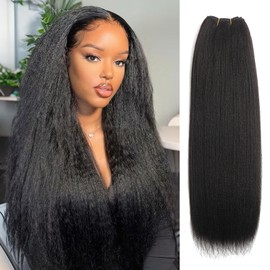 Kinky Straight Bundles Human Hair Extension Yaki Straight Bundles 22 Inch Yaki Hair Natural Black For Black Women Natural Black Color