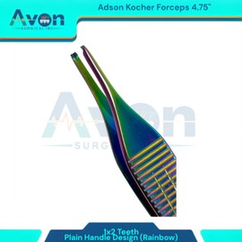 4.75" (12cm) Rat Toothed Adson Forceps 1x2 Teeth| Rainbow Color | German Stainless Steel Tissue Handling Forceps | Dental & Veterinary Instruments