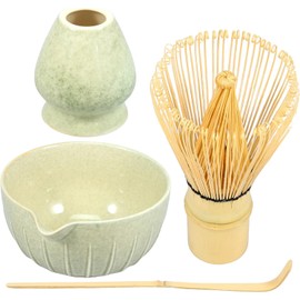 Matcha Whisk Tea Set,WADY 4pcs Japanese Tea Set,Traditional Scoop,Matcha Bowl,Ceramic Whisk Holder,Traditional Matcha Tea Making Tools Matcha Ceremony Accessory for Japanese Matcha Tea, for Tea Lovers