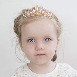 ANBALA Small Tiara Crown with Hair Comb, 3 Pack Mini Tiara Crown Princess Crystal Shiny Hair Accessories for 2 3 4 5 6 7 8 9 Years Girls Hair Dectoration Styling Cute Hair Accessories (Rose Gold)