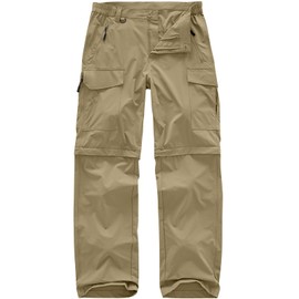 Men's Hiking Convertible Work Pants Cargo Zip Off Lightweight Quick Dry Stretch Pants Summer Fishing Travel Outdoor, 6251, Khaki, 30