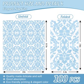 FYSUIMU 100Pcs Blue Floral Guest Paper Napkins Blue & White Decorative Hand Towels Disposable Spring Flowers Napkins for Bathroom Toilet Birthday Wedding Baby Bridal Shower