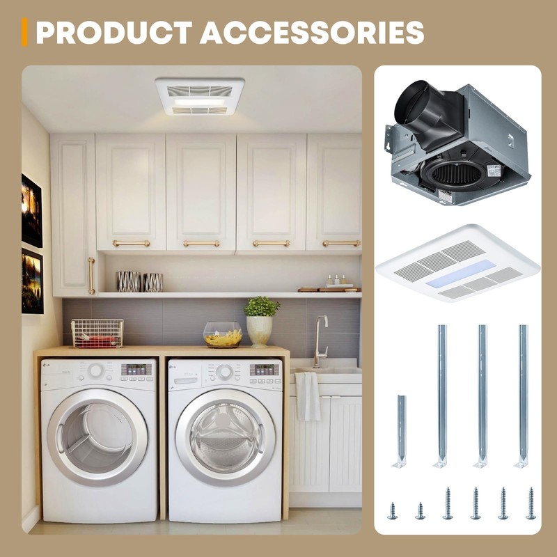 NookNova Bathroom Exhaust Fan with Light, Quiet Ventilation Fan, 100