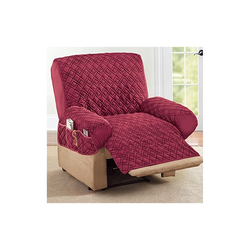Collections Etc Diamond-Shape Quilted Stretch Recliner Cover with Storage Pockets