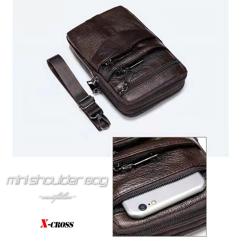 X-cross Cross Cross Smartphone Pouch, Shoulder Bag, Men's, Outdoors, Leather,