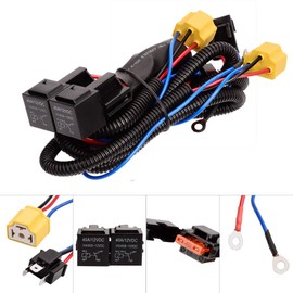 YUNPICAR Universal Fog Lamp Wiring, Relay Harness, Rocker Switch, 12 V/40 A, Power Relay, Blade Fuse [For 2 Lights] (H4 hid Fog Lamp Relay Harness)