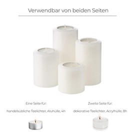 EDZARD Set of 4 Cornelius Pine Tea Light Holders, Diameter 6 cm, Height 6, 8, 10, 12 cm, Perfect for Advent Wreaths, Heat Resistant up to 90 Degrees, Plastic, White