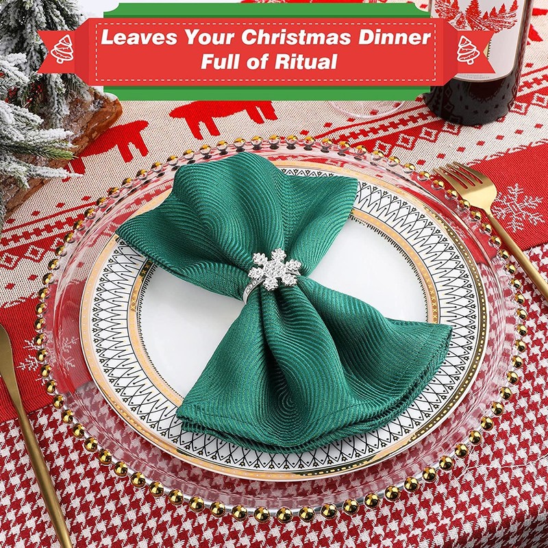 KAHEIGN 12Pcs Christmas Napkin Rings, Silver Snowflake Napkin Holders Xmas