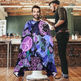 visesunny Barber Cape Bright Psychedelic Skull Jellyfish Coral Shell Polyester Hair Cutting Salon Cape Apron Anti-Static Haircut Water-Resistant Shaving Cloth Beard Shaving Bib Hairdressing Cape