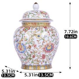 Enamel Ginger Jar with Lid 7.72"H,Handmade Chinoiserie Ginger Jar, Ceramic Vase for Home Decor, Decorative Jar, Black or White (White)