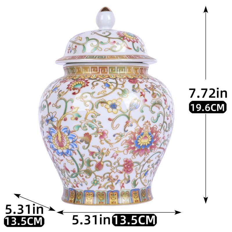 Enamel Ginger Jar with Lid 7.72"H,Handmade Chinoiserie Ginger Jar, Ceramic