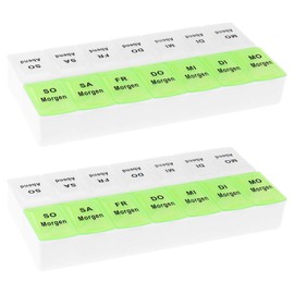 2 x Wellgro® pill box for 7 days – 2 compartments per day, 18.5 x 9.5 x 3.5 cm (L x W x H) – choice of colours