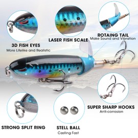 Topwater Bass Fishing Lures Set,Plopping Minnow Lure with Floating Rotating Tail Freshwater Artificial Hard Baits Swimbait Slow Sinking Lures for Trout Pike Walleye