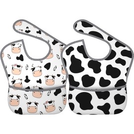 Qwalnely Cow Print Baby Stuff 2Packs Baby Bibs for 6-24 Months Waterproof Washable Fabric for Boys Girls Stuff, Newborn Toddler Bibs
