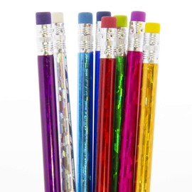 BAZIC Wood Pencil Metallic Laser Foil Pencils, Latex Free Eraser, Unsharpened Rewards Glitter Pencil (8/Pack), 24-Packs