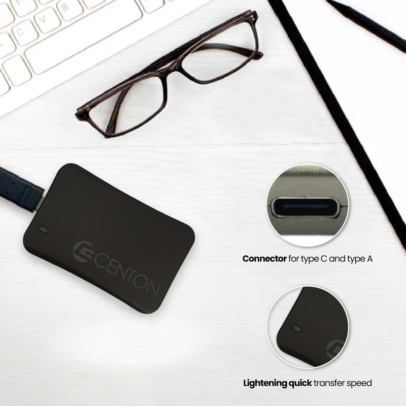 Centon External SSD (Black), USB-C 3.2 Gen 2, 1000GB