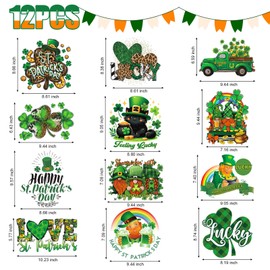12pc St. Patrick's Day Iron-On Decal Transfer Heat Transfer Design Sticker Iron-On Vinyl Patch, Cartoon St. Patrick's Day HTV Iron-On Transfer Paper for Clothes Hats DIY Craft Supplies