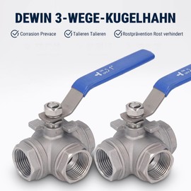 3 Way Ball Valve, 1in 304 Stainless Steel Female T Type Manual Drive for Water Oil Gas