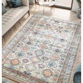 Keen Home Design 4x6 Rug - Machine Washable Area Rug with Non-Slip Backing, Ideal for Living Room, Dining Room, Bedroom - Vintage, Easy Clean, Durable, Low Pile Rug - (4' x 6')