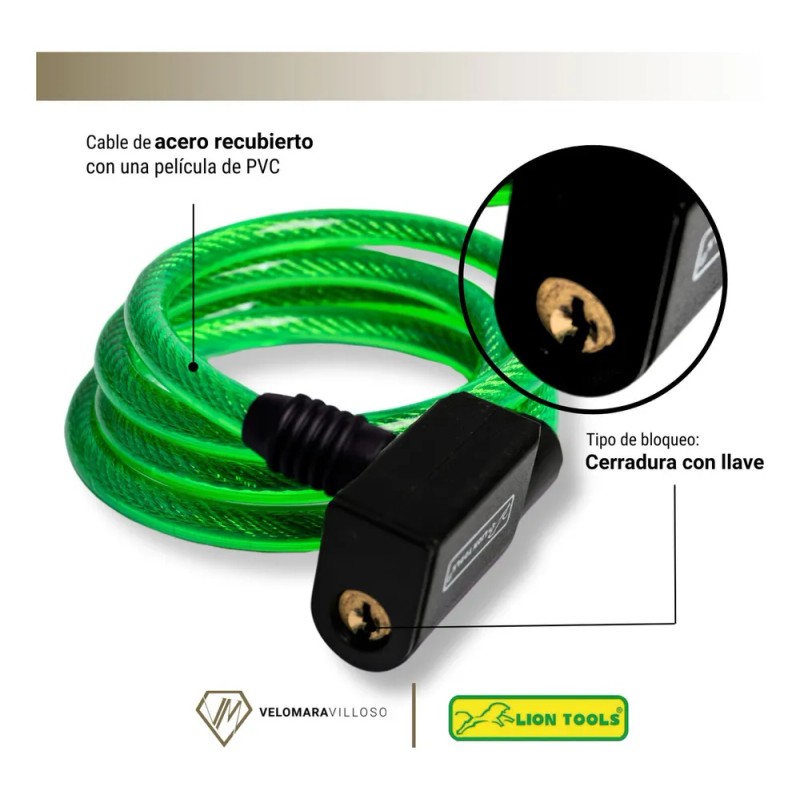 Lion Tools 7443 candado para bicicleta de espiral cadena cable