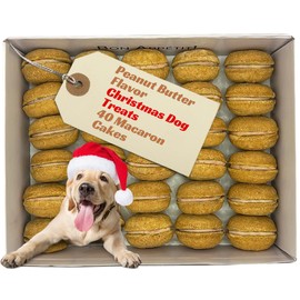Bonne et Filou Gourmet Dog Treats for Christmas Peanut Butter Dog Macarons Dog Gift Box Healthy and Delicious Snacks for Small to Large Dogs All Natural Macaron Dog Cakes - 40 Count