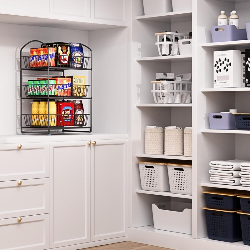 3 Tier Wire Baskets with 2 Banana Hangers, Detachable Countertop