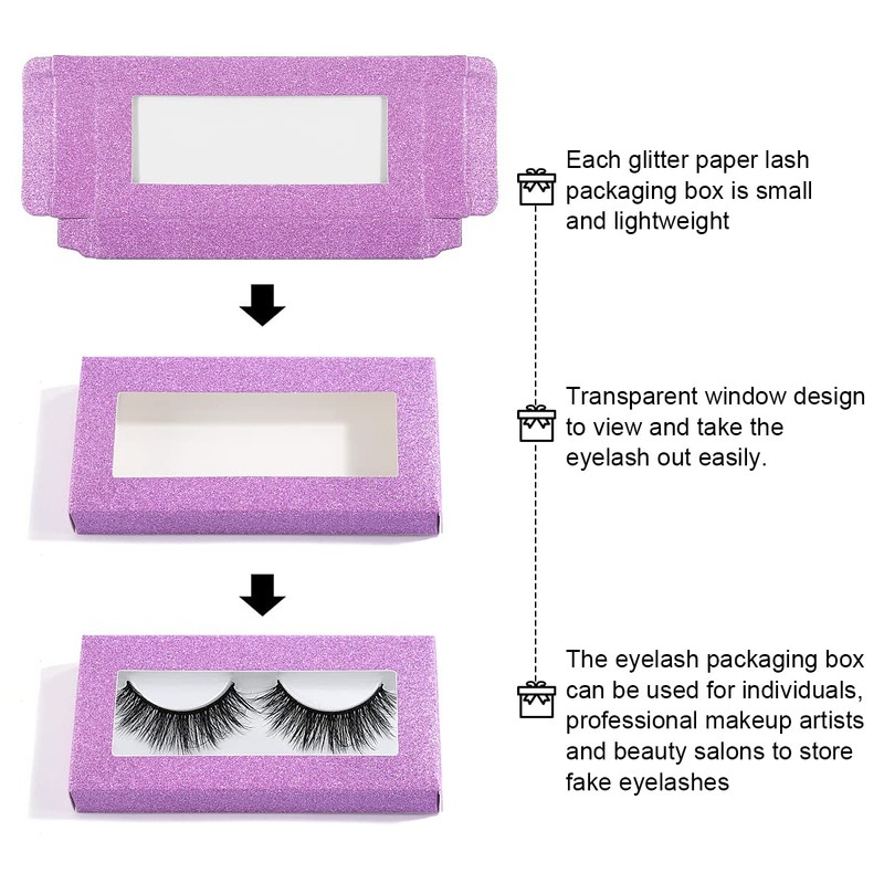 30 Pcs Glitter Empty Lash Boxes, Clear Window Eyelash Packaging