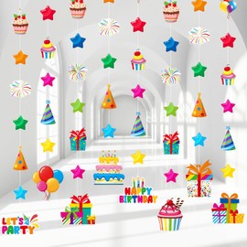 Daifunli 8 Pcs Colorful Happy Birthday Party Decorations Garland Streamers Rainbow Birthday Theme Hanging Paper Cutouts Banner for Birthday Party Home Wall Ceiling Backdrop Decorations(Birthday)