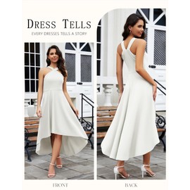 DRESSTELLS Women's Cocktail Wedding Guest Dresses 2025 Summer Formal Halter High Low Graduation Dress Party Evening Gown White L