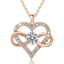 Collares corazón mujer chapados en plata 925 o oro rosa, collar oro rosa de corazón e infinito con circonitas de cristal brillante, Moda y elegante joyas de collar para mujer, Regalo ideal para novia, amigas, cumpleaños, aniversarios,Regalos para Mamá 10