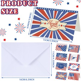 Ctosree 160 Sets Patriotic Thank You Cards with Envelopes Include 160 Pcs Bulk American Flag Notecards with 160 Pcs White Envelopes American Flag Greeting Cards for Veterans Memorial Independence Day