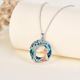 JERWLI Violin Necklace for Girls Sterling Silver Tree of Life Crystal Jewellery Gifts for Women Girls, Silver