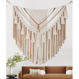 Jakalin Large Macrame Wall Hanging 47" Wx 55" L Brown Macrame Wall Decor Boho Panels Handmade Yarn Wall Art Living Room Bedroom Home Decor
