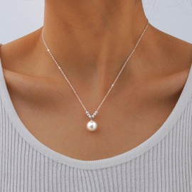 Juvux Single Pearl Necklace for Women 925 Sterling Silver Jewelry with 10mm Shell Pearl Pendant - Dainty Choker Necklace Suitable for Anniversary, Wedding, Birthday Gifts (Silver)