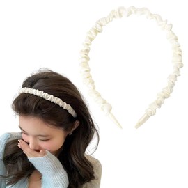 Foldable Hair Band Headband for Women Wrinkle Headband for Girls Non Slip Headbands for Women's Hair Accessories for Girls Satin Headband Hair Band for Women White Hair Head Band for Girls Women