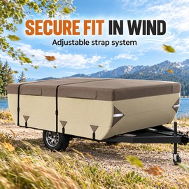8-10 Ft Pop Up Camper Cover, 9-Layer Waterproof Windproof Folding Tent Trailer Cover with Straps