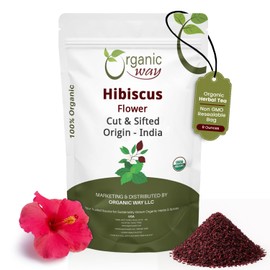 Organic Way Dried Hibiscus Flower Cut & Sifted(Hibiscus rosa-sinensis) | Herbal Tea - Organic & Kosher Certified | Raw, Vegan, Non GMO & Gluten Free | USDA Certified | Origin - India (1/2LBS / 8Oz)