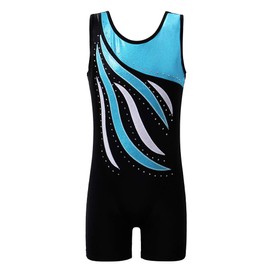 XFGIRLS Gymnastics Leotards for Girls Sleeveless Unitard Girls Sparkle Embroidery Bodysuit Black Blue_140