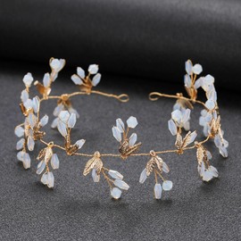 CASOLVX Bridal Hair Pieces Crystal Leaf Hair Vine Gold Wedding Bridal Hair Pin Exquisite handmade leaf headbands for bridal and Women