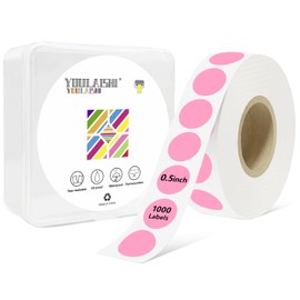 YOULAISHI 1/2 Inch Circle Dot Stickers 1000 PCS Pink Color Coding Thermal Labels Dots Writable Printable Small Round Stickers for Office, Classroom, Inventory, Garage, Organizing Storage