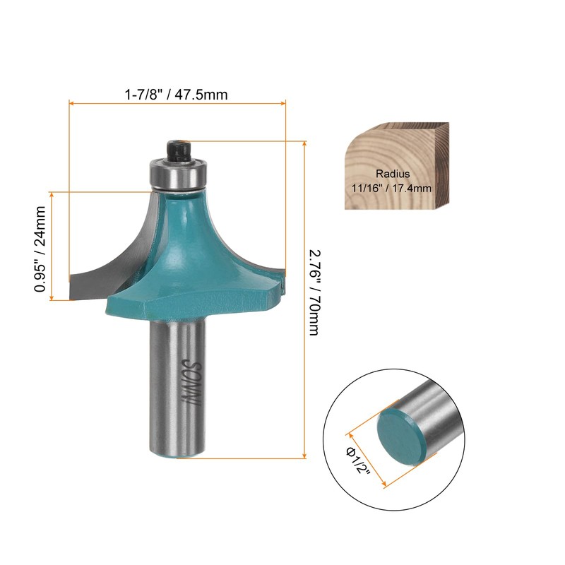 QUARKZMAN Pack of 2 Rounding Cutter 1/2 Shank 11/16 Inch