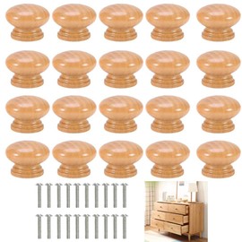 Mu Mianhua 20pcs Round Wooden Knobs Door Drawer Knobs Pulls Handles Wooden Cupboard Handles Knobs Cabinet Closet Furniture Hardware φ28mm