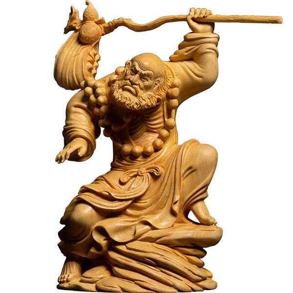 [Hanano] Standing Statue of Daruma Daishi "Mo," High Quality Natural Boxwood Carved Dharma Wooden Buddha Statue, God Statue, Buddhist Art, Daruma Bodhi Dharma, Dharma, Founder of Chinese Zen Buddhism,