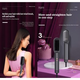 Ring Hair Straightener Comb and Blow Dryer 2 in 1 for Women, Ceramic Tourmaline Constant Temperature Control, 30s Fast Heating, 3 Optional Mode, Cold Air Hot Air and Straight Hair