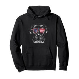 American Black Labrador with USA Flag sunglasses Lab Owner Pullover Hoodie