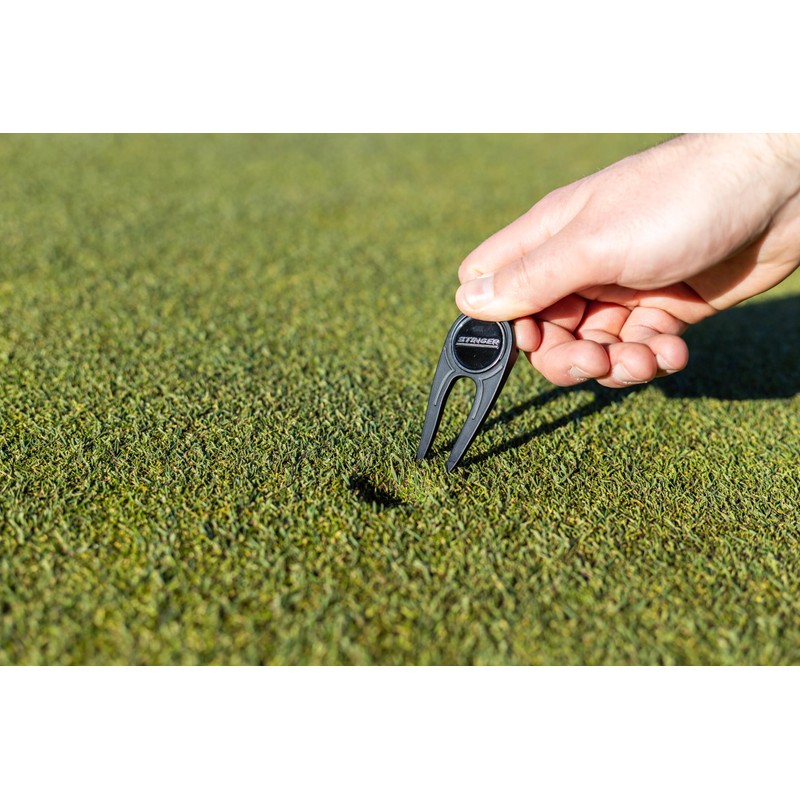 Stinger Golf Products' Sleek Black Golf Divot Tool with Bottle