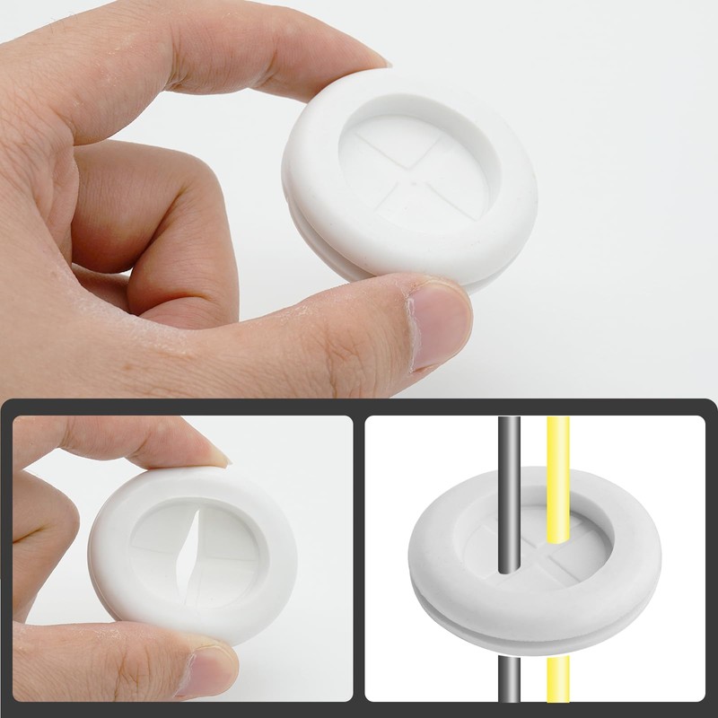 Semrien 24 Pcs 1-1/2 inch Rubber Grommet, White Wire Grommet