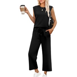 OFEEFAN Lounge Sets for Women 2 Piece Matching Sets Women Clothing Cute Business Casual Travel Spring Summer Outfits Beach Vacation Clothes Black L