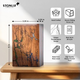 STONLIF Wooden Urns for Human Ashes Adult Male, Female - Wood Urn for Ashes for Women, Resin Decorative Urns - Memorial, Burial Wooden Cremation Urns for Human Ashes Upto 20 lbs, Thunderstorm - 1pc