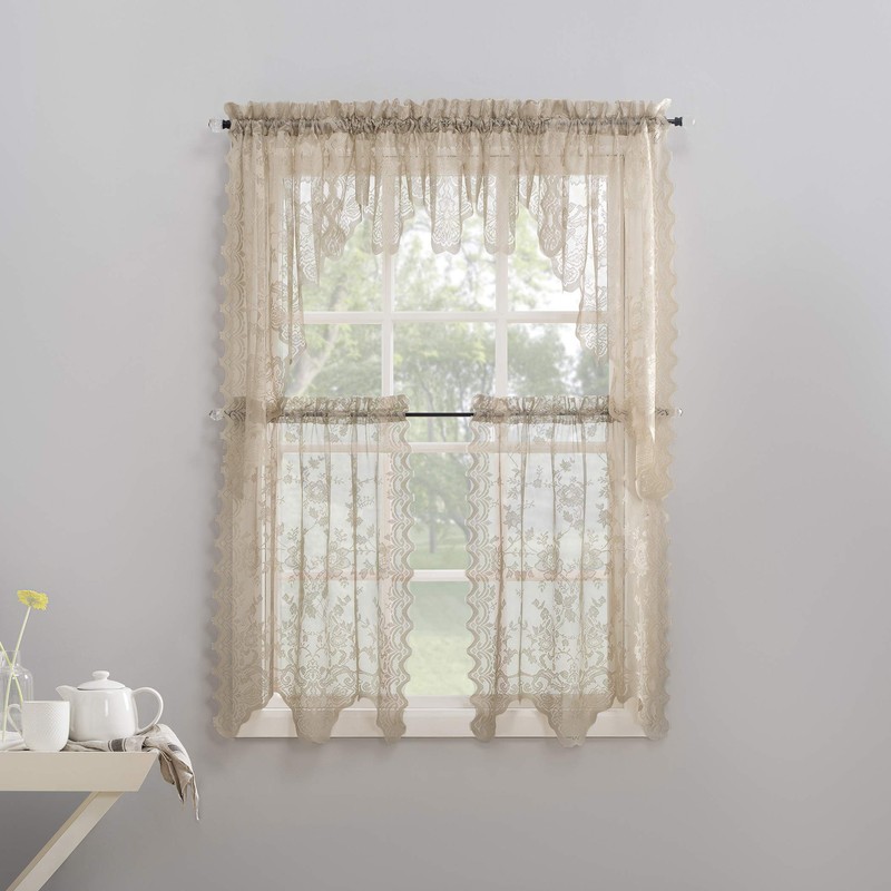No. 918 Alison-Tr Floral Lace Sheer Rod Pocket Kitchen Curtain